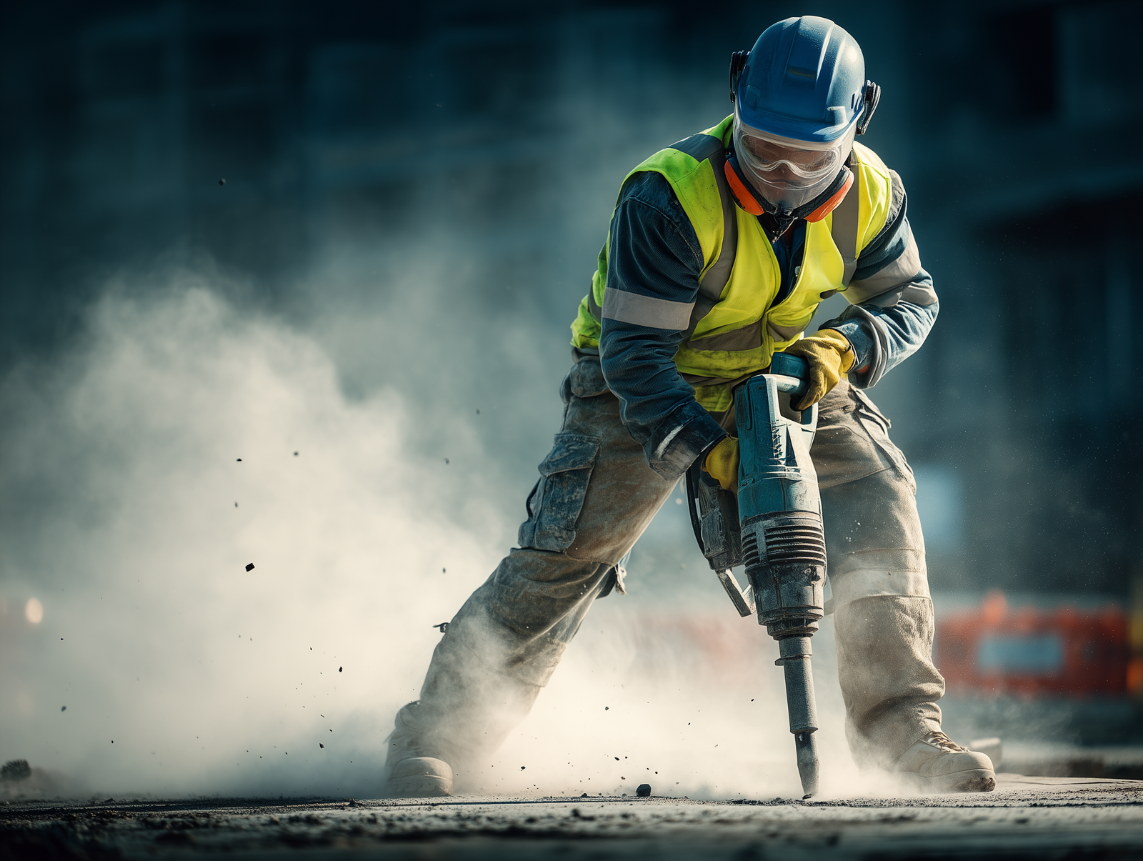 Abbruch eines Betonfundaments mit schwerem Gerät